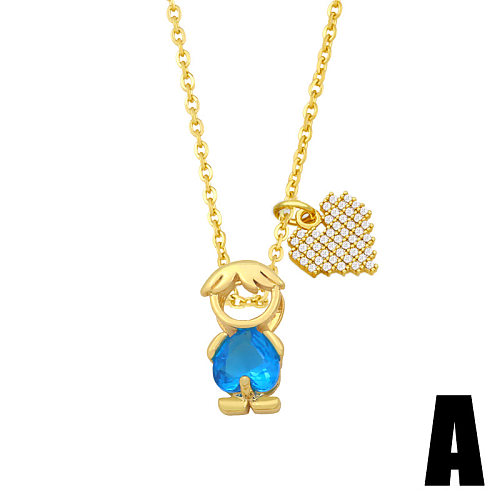 Zircon Boy Girl Pendant Copper Necklace Wholesale jewelry
