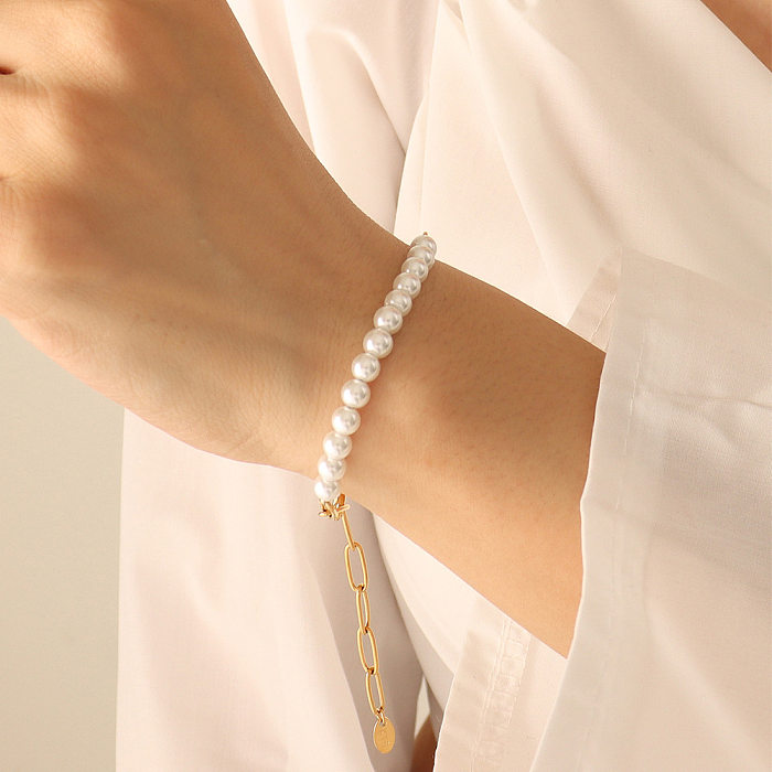 Fashion Titanium Steel String Pearl Necklace Bracelet Set