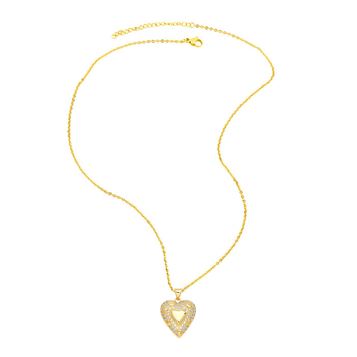قلادة أنيقة على شكل قلب من النحاس المطلي بالذهب عيار 18 قيراط مصنوعة من الزركون بكميات كبيرة