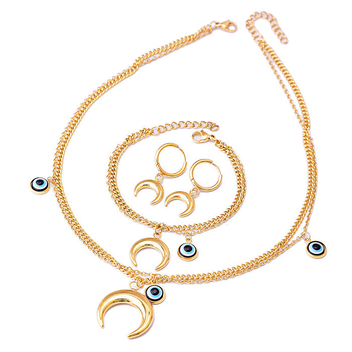 Classic Style Devil'S Eye Moon Titanium Steel Plating Women'S Bracelets Earrings Necklace