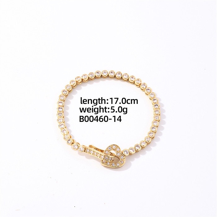 Casual Vintage Style Shiny Heart Shape Lock Copper Plating Inlay Zircon White Gold Plated Gold Plated Bracelets