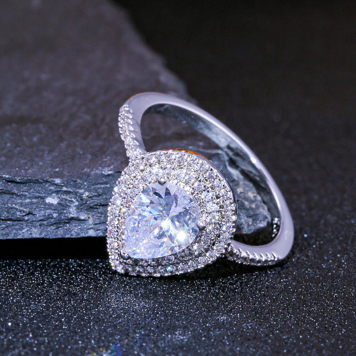 Nuevo y creativo anillo de circonio de cobre en forma de pera en forma de gota, joyería para mujer
