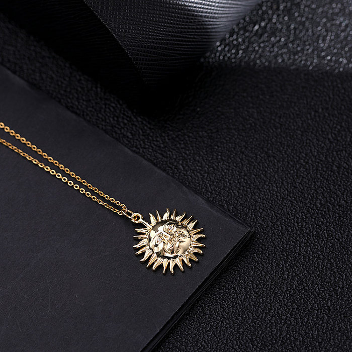 Artistic Sun Copper Inlay Artificial Diamond Pendant Necklace