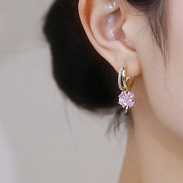 1 Pair Sweet Flower Inlay Artificial Pearl Copper Artificial Crystal Drop Earrings