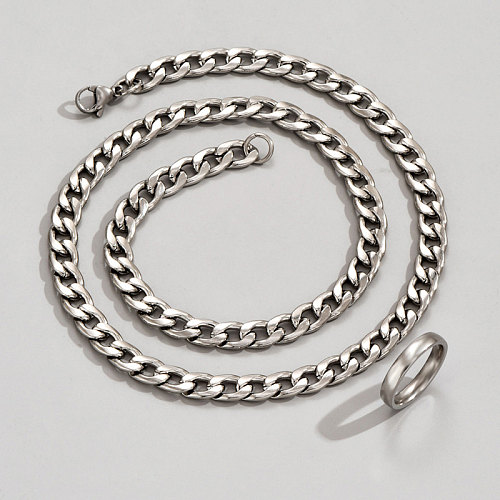 1 conjunto de colar de anéis de aço inoxidável de cor sólida hip-hop