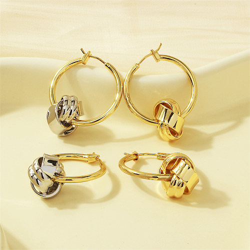 1 Pair Simple Style Round Knot Plating Copper 18K Gold Plated Earrings