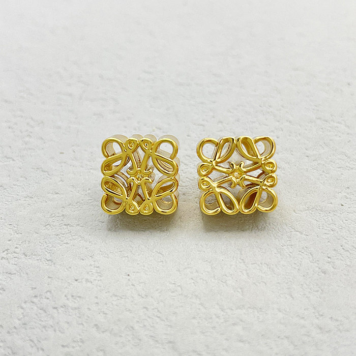 Fashion Square Copper Hollow Out Ear Studs 1 Pair