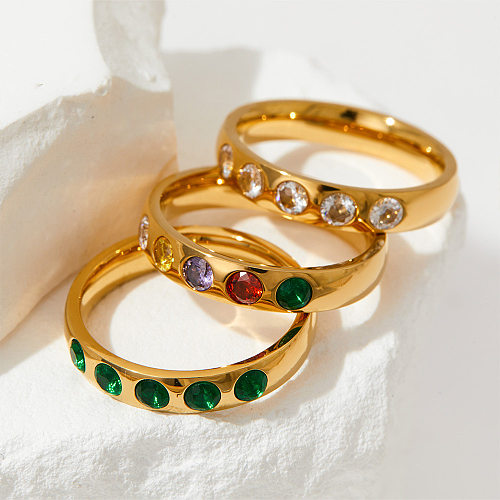 Damen-Ringe im schlichten geometrischen Stil mit Edelstahlüberzug und Inlay-Zirkon