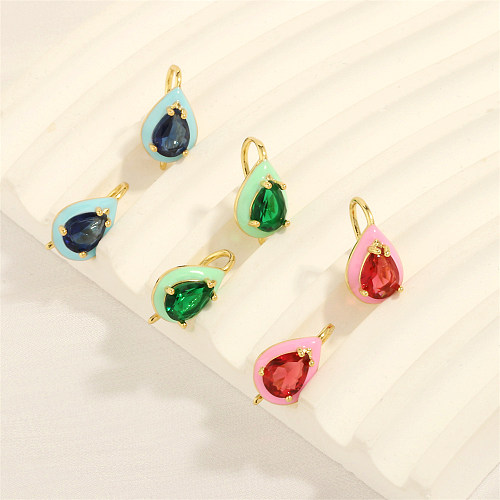 1 Pair Beach Commute Water Droplets Enamel Plating Inlay Copper Zircon 18K Gold Plated Ear Hook