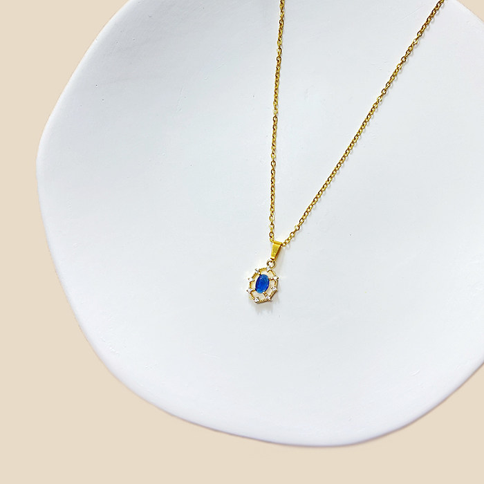 Lady Wedding Shiny Solid Color Stainless Steel Copper Plating Inlay Rhinestones Zircon Gold Plated Pendant Necklace
