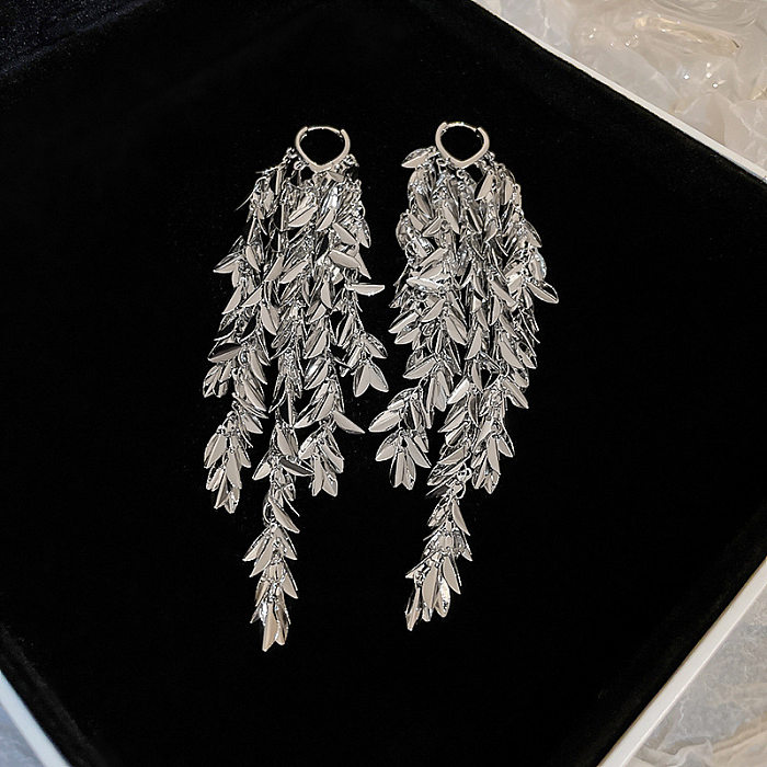 1 Pair Glam Leaves Tassel Copper Earrings