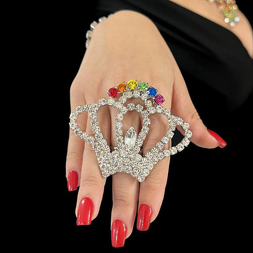 Anillos abiertos con incrustaciones de diamantes de imitación y revestimiento de cobre Glam Crown