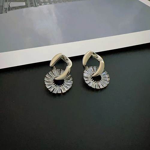 1 paire de boucles d'oreilles pendantes en cuivre et Zircon, Style Simple, incrustation ronde