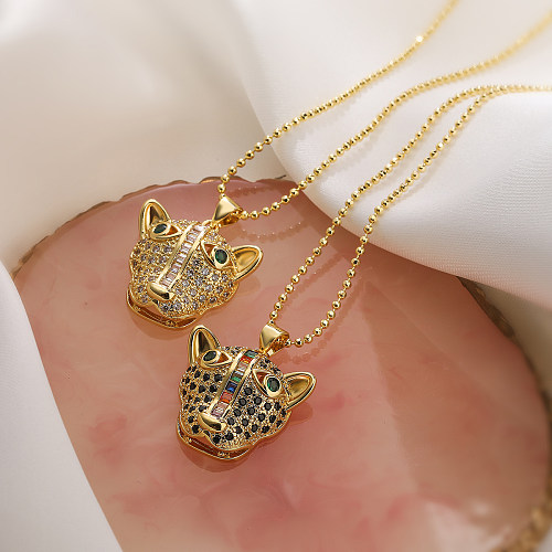 Australiano antigo europeu e americano moda cobre chapeamento 18k ouro zircão cabeça de leopardo pingente colar feminino interesse especial luz luxo personalizado corrente de clavícula