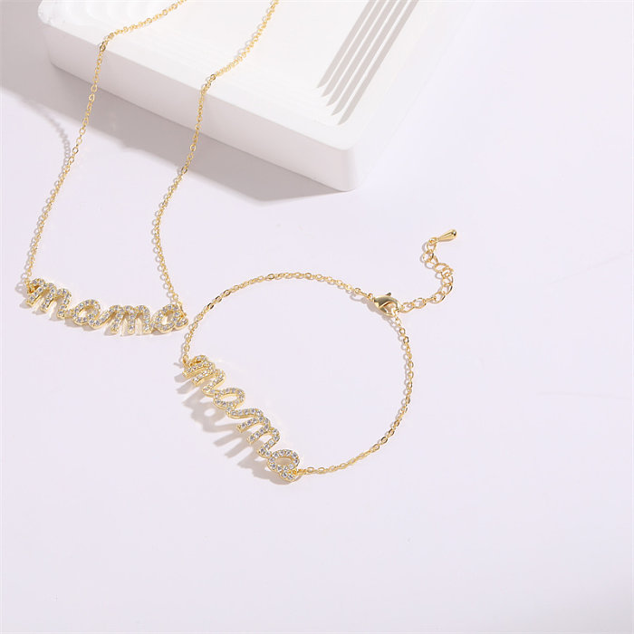 Simple Style Letter Copper Gold Plated Zircon Women'S Bracelets Necklace 1 Piece
