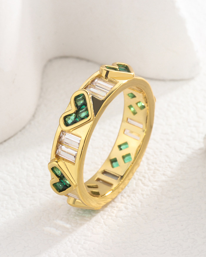 Cute Leaves Brass Plating Inlay Zircon 18K Gold Plated Open Ring Rings