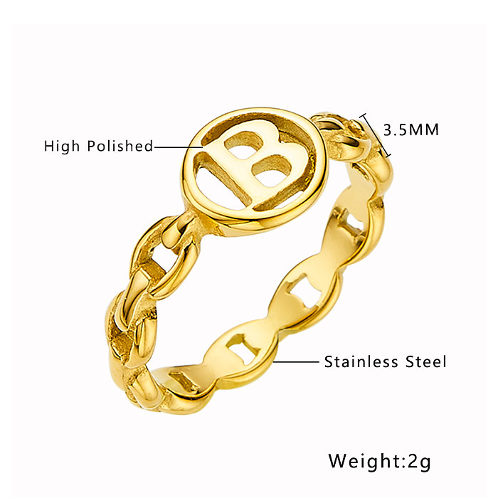 Wholesale British Style Letter Stainless Steel Titanium Steel Plating Hollow Out Gold Plated Rings