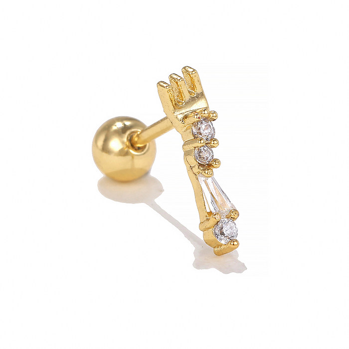 1 Piece Simple Style Solid Color Plating Inlay Brass Zircon 18K Gold Plated White Gold Plated Ear Studs