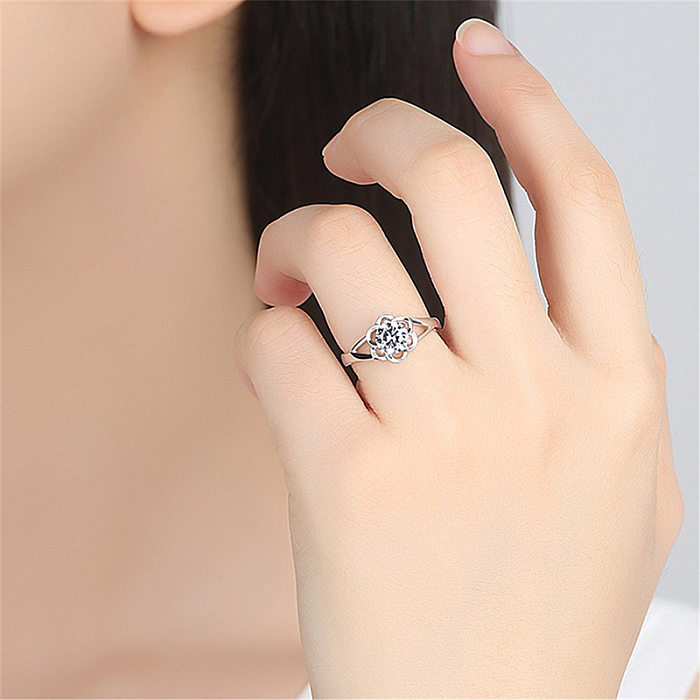 Simple Style Flower Copper Plating Inlay Artificial Gemstones Open Rings