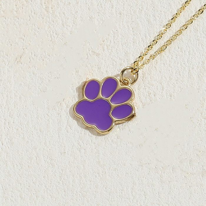 Cute Classic Style Paw Print Copper 14K Gold Plated Pendant Necklace In Bulk