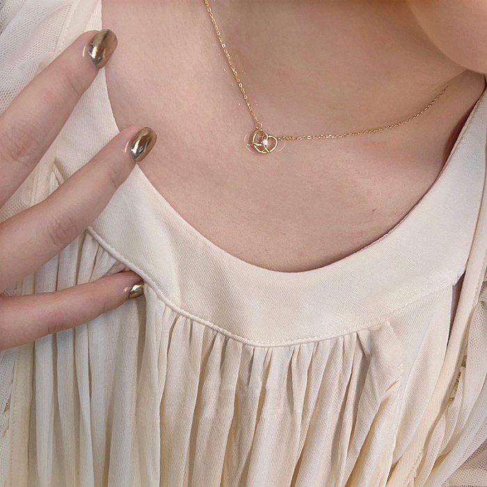 Simple Style Heart Shape Titanium Steel Copper Inlay Zircon Pendant Necklace