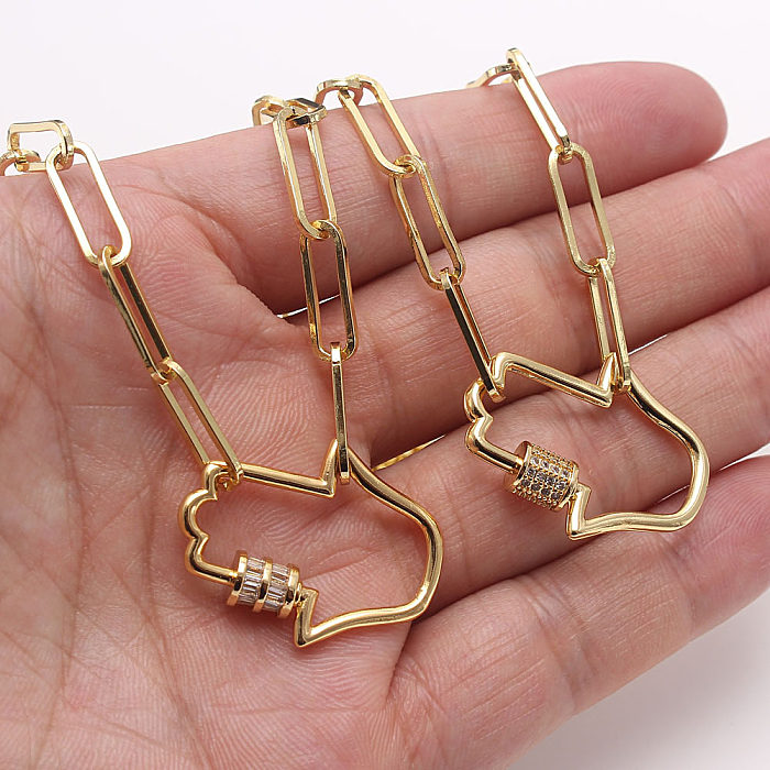 Hip-Hop Hand Copper Gold Plated Zircon Necklace In Bulk