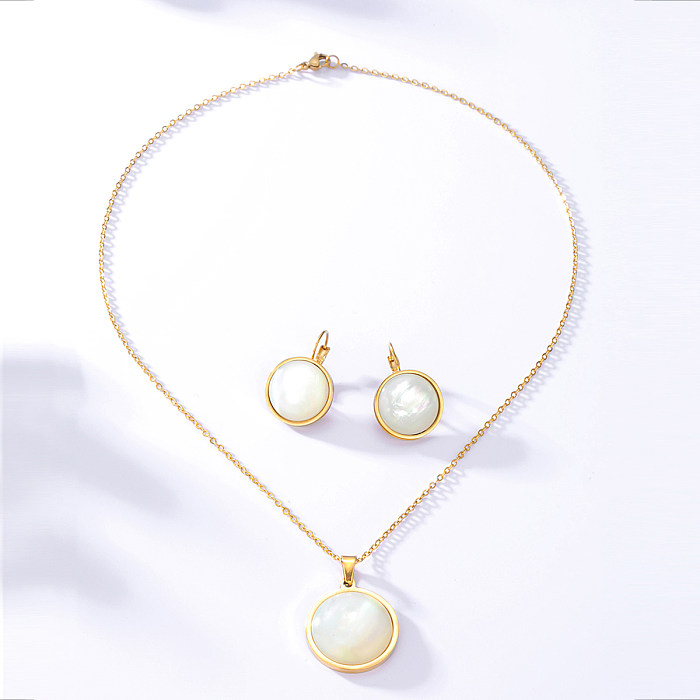 Fashion Simple Stainless Steel Electroplated 18K Gold Acrylic Round Studs Necklace Set