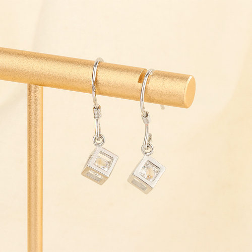 1 paire de boucles d'oreilles pendantes en cuivre et Zircon, Style Simple, incrustation carrée