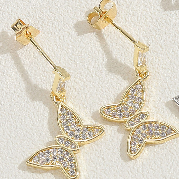 1 par doce estilo simples estilo clássico borboleta chapeamento incrustação cobre zircão 14k banhado a ouro branco brincos orelha studs