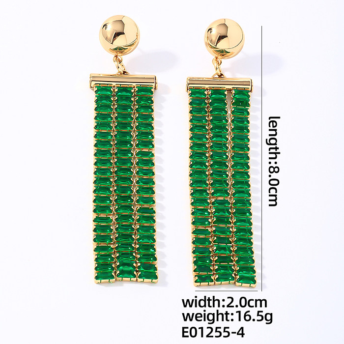 1 par de pendientes colgantes chapados en oro blanco con incrustaciones rectangulares redondas brillantes y brillantes