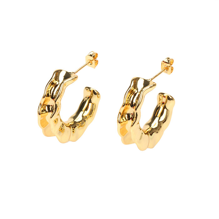 1 Pair Simple Style C Shape Plating Frill Copper 18K Gold Plated Ear Studs