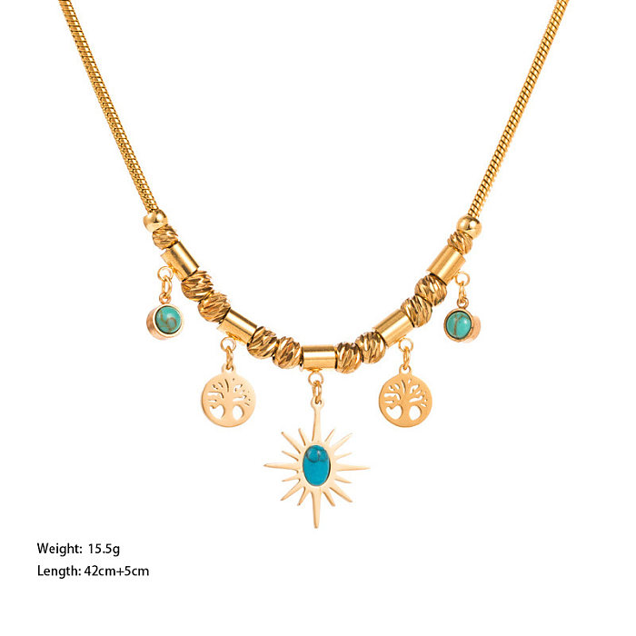 Streetwear Sun Tree – collier avec incrustation de placage en acier et titane, Bracelets Turquoise