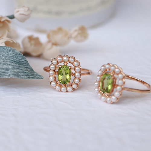 Anéis de pedras preciosas artificiais de embutimento de cobre quadrado de estilo simples