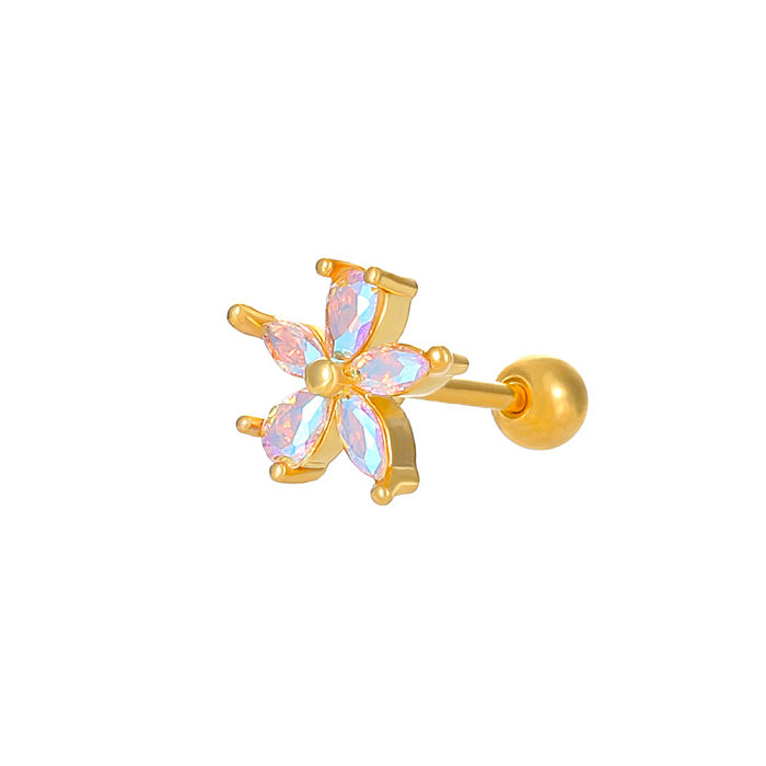 1 Piece Simple Style Round Flower Inlay Copper Zircon Ear Studs