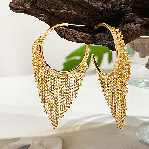 Boucles d'oreilles pendantes plaquées cuivre à pampilles à la mode, 1 paire