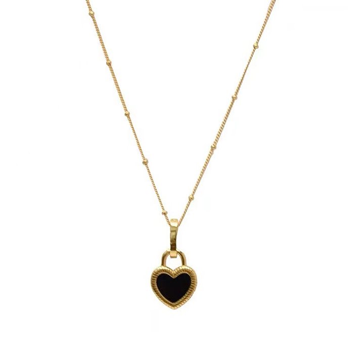 Retro Heart Shape Lock Copper Inlay Shell Pendant Necklace