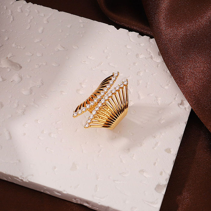 Anel aberto banhado a ouro 18K com incrustação de metal de cobre irregular exagerado streetwear
