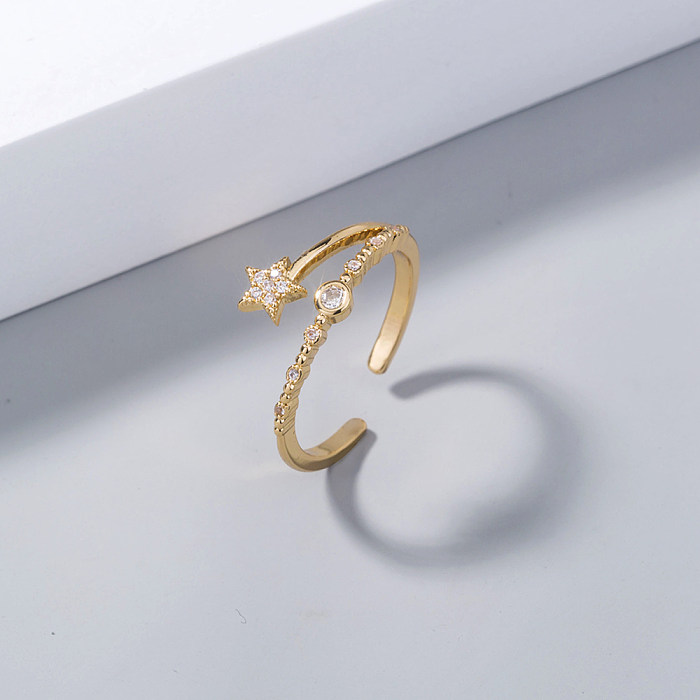 1 Stück modischer offener Ring mit Pentagramm-Kupfer-Inlay und Zirkon