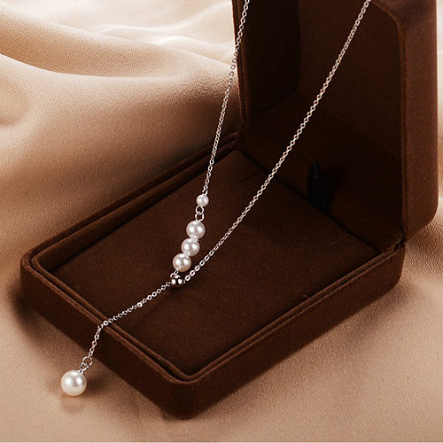Classic Style Water Droplets Copper Inlay Artificial Pearls Necklace