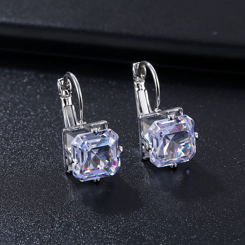 1 Pair Elegant Square Plating Inlay Copper Zircon Silver Plated Earrings