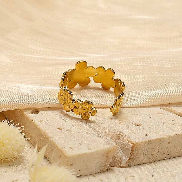 Wholesale Simple Style Flower Titanium Steel Plating Gold Plated Rings