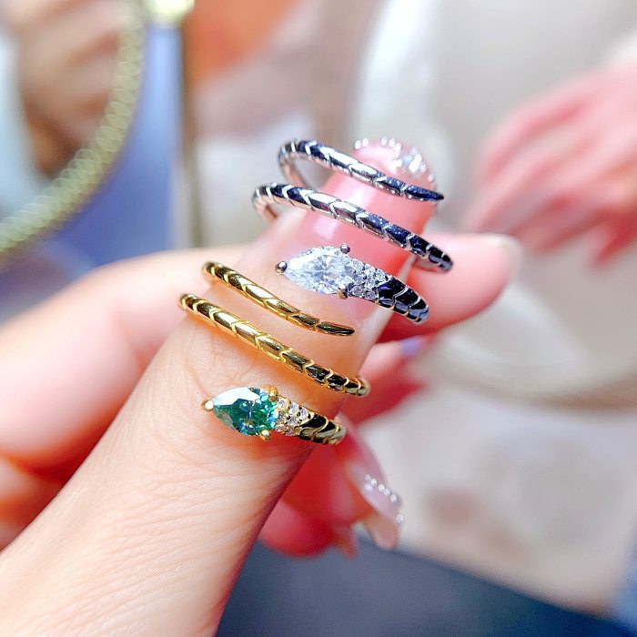 Fashion Snake Copper Inlay Zircon Open Ring 1 Piece