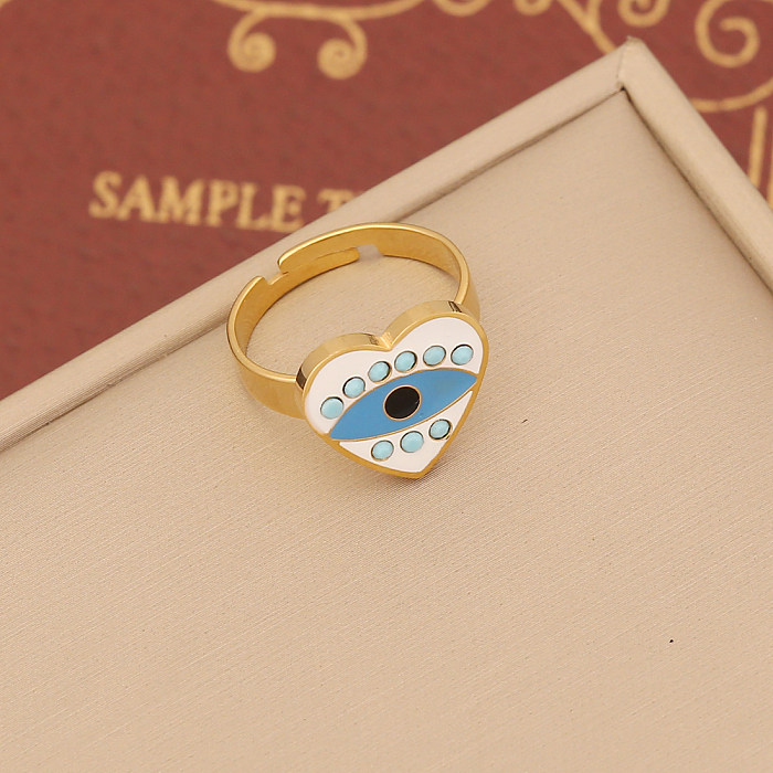 Bohemian Simple Style Heart Shape Stainless Steel Enamel Rings Earrings Necklace