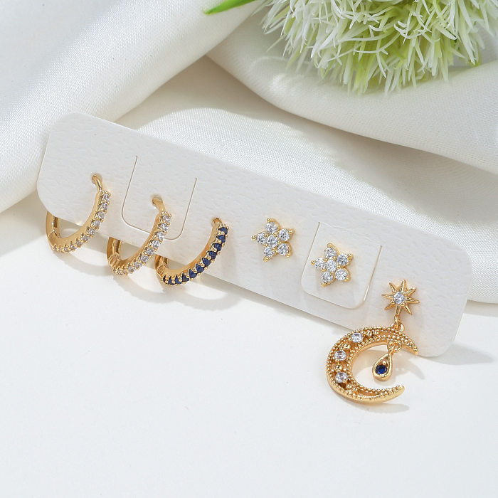 Fashion Flower Copper Rhinestones Earrings 1 Set