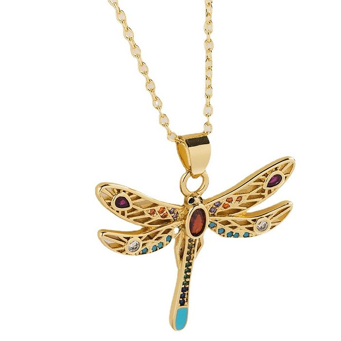 Fashion Dragonfly Copper Gold Plated Zircon Pendant Necklace 1 Piece
