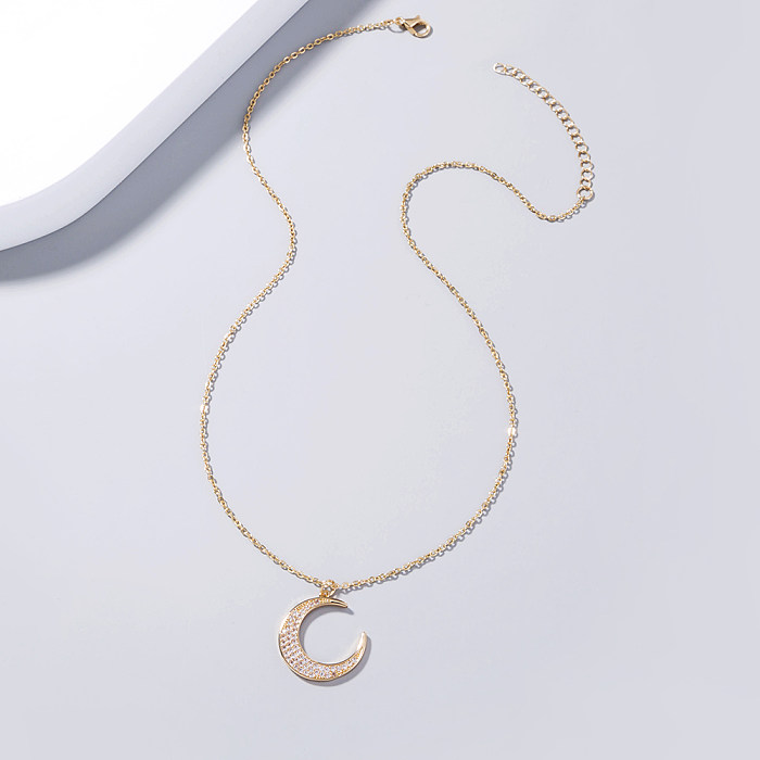 Elegant Moon Copper Zircon Pendant Necklace In Bulk
