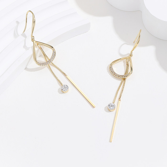 1 Pair Simple Style Sector Plating Inlay Copper Zircon 18K Gold Plated Drop Earrings