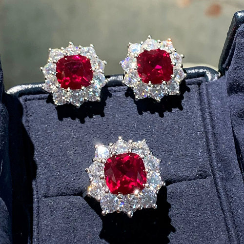 Brincos de anéis de pedras preciosas artificiais com incrustação quadrada de cobre da moda