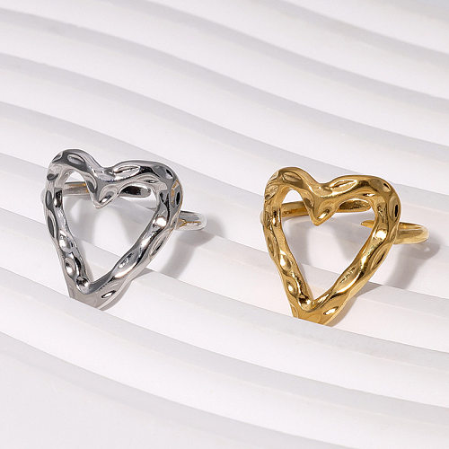 حلقات مفتوحة مطلية بالذهب من الفولاذ المقاوم للصدأ على شكل قلب جميل