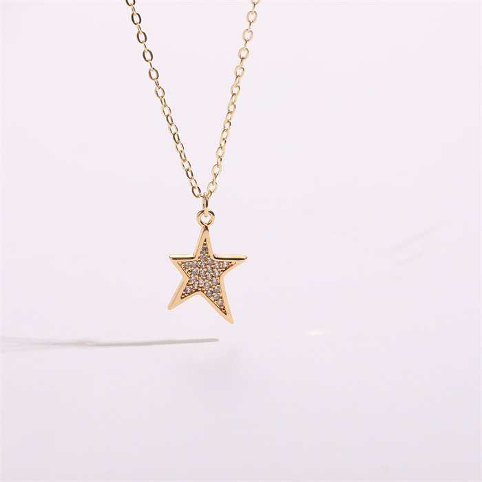Simple Style Sun Star Copper Gold Plated Zircon Pendant Necklace 1 Piece